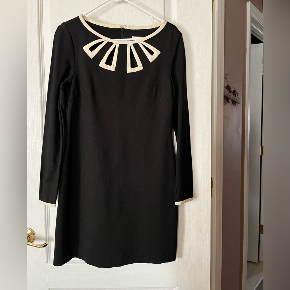 Trina Turk Elegant Black and Off White Trim Dress
